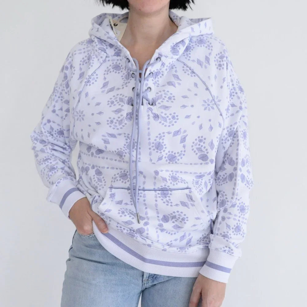 SER.O.YA Foster Hoodie Pullover Sweater White & Purple Floral  M NWT